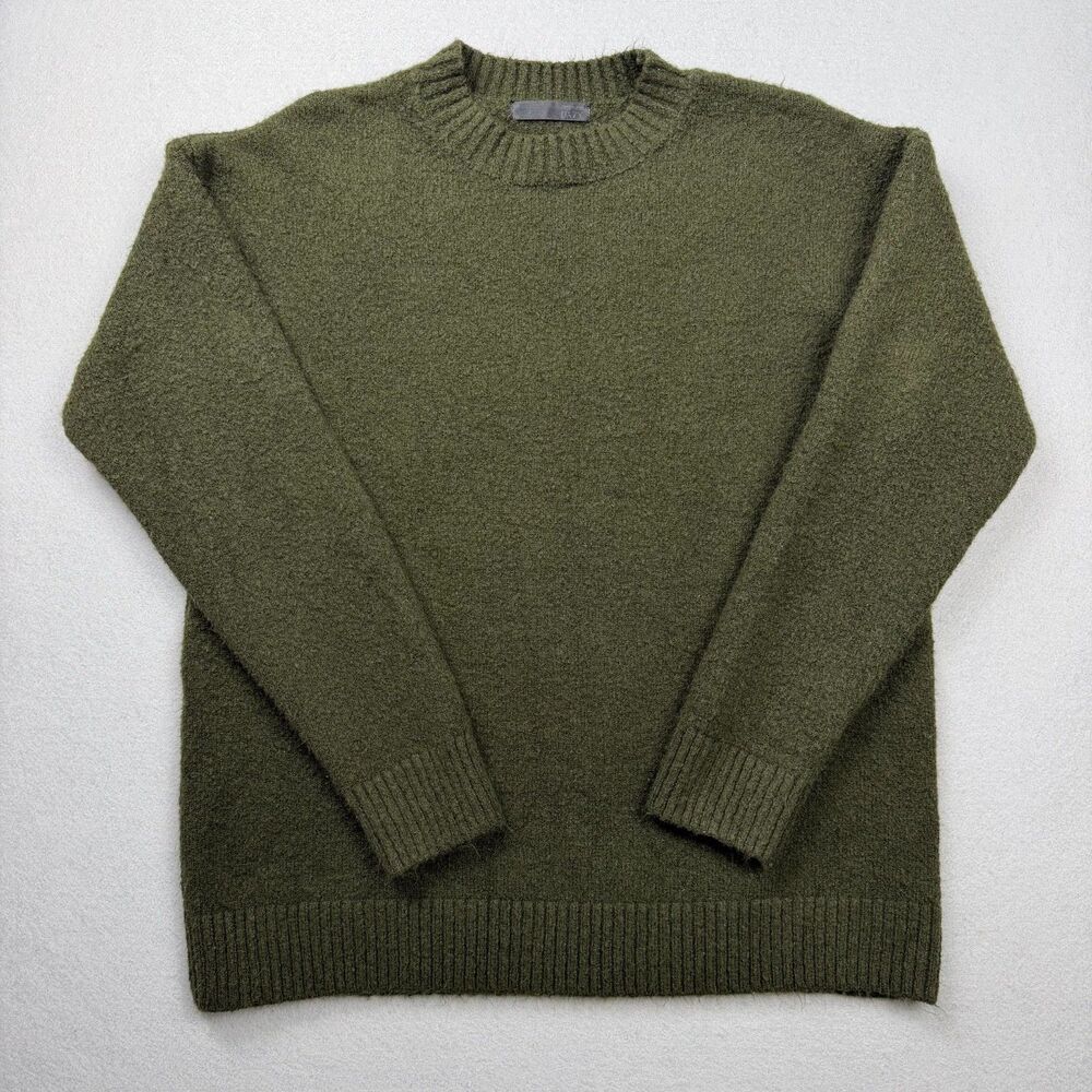 100% Cotton Knit Sweater Womens M Olive Green Crewneck Fisherman Pullover DAZY